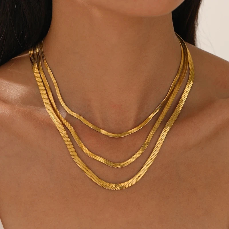 Colar Cobra de Aço Inoxidável Dourado Linda Top