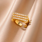 Anéis Geométricos de Dupla Camada para Mulheres, Anel de Casamento Ajustável, Joia Estética, Aço Inoxidável, Cor Dourada, Vintage