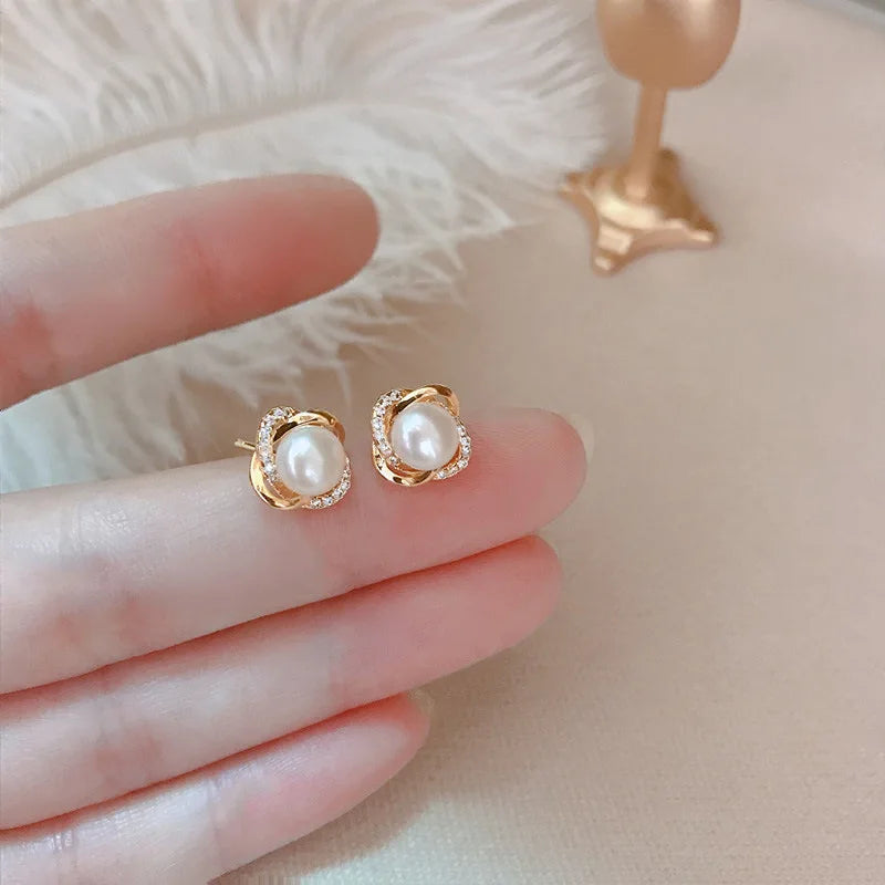 Brincos de ouro 14k de luxo, brincos de ouro real, zircônia, pérola, torção, brincos de luxo para mulheres, pendientes, bijuterias