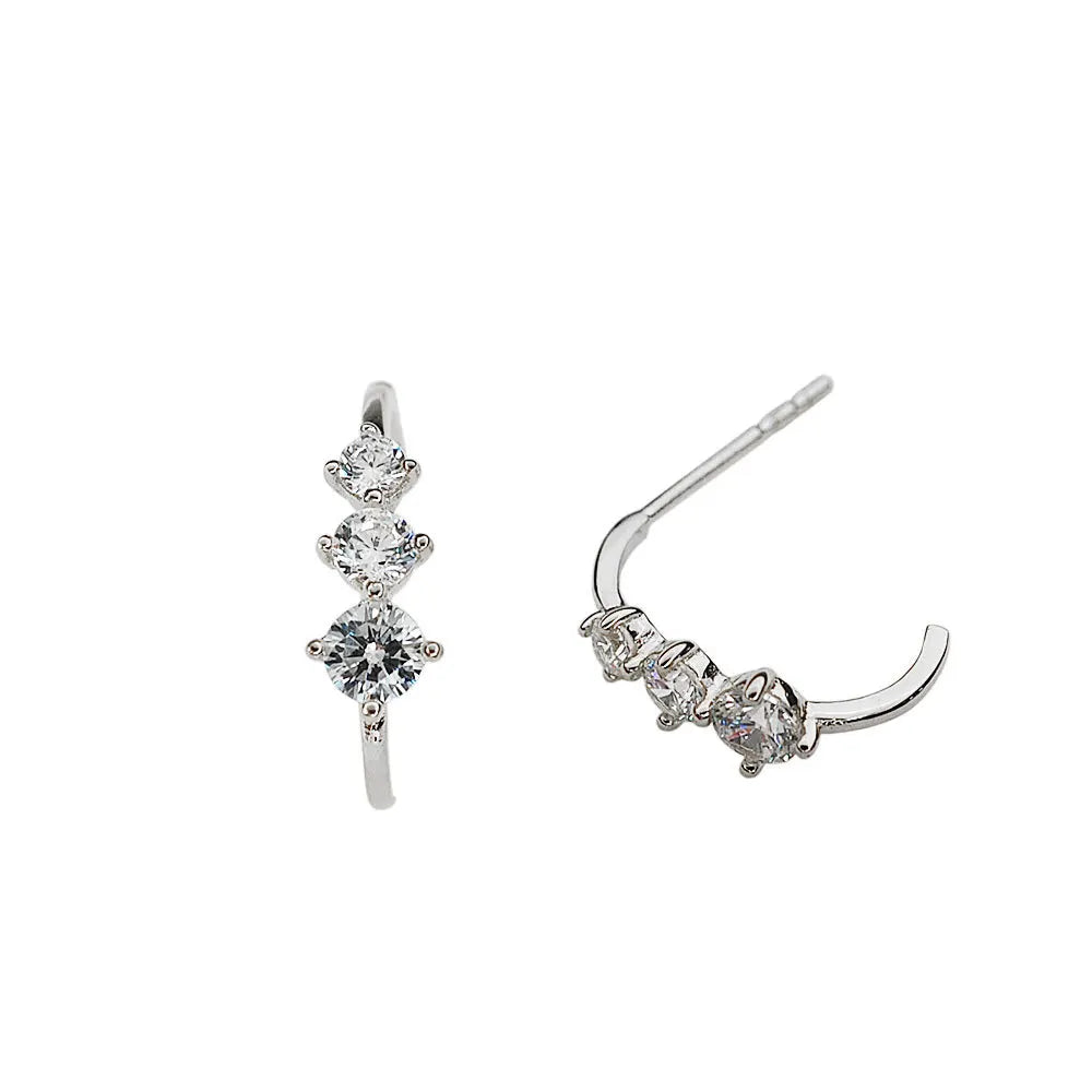 S925 prata esterlina banhado 18k ouro branco cristal brincos zircão diamante clipes de orelha para mulheres jóias de casamento nupcial