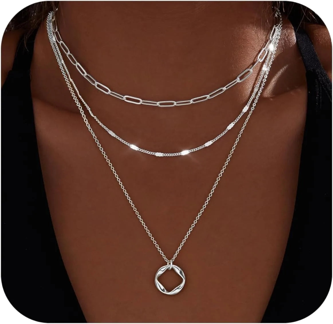 Colares de ouro em camadas para mulheres empilháveis14k ouro prata banhado círculo clipe de papel corrente pingente gargantilha colar conjunto para mulher