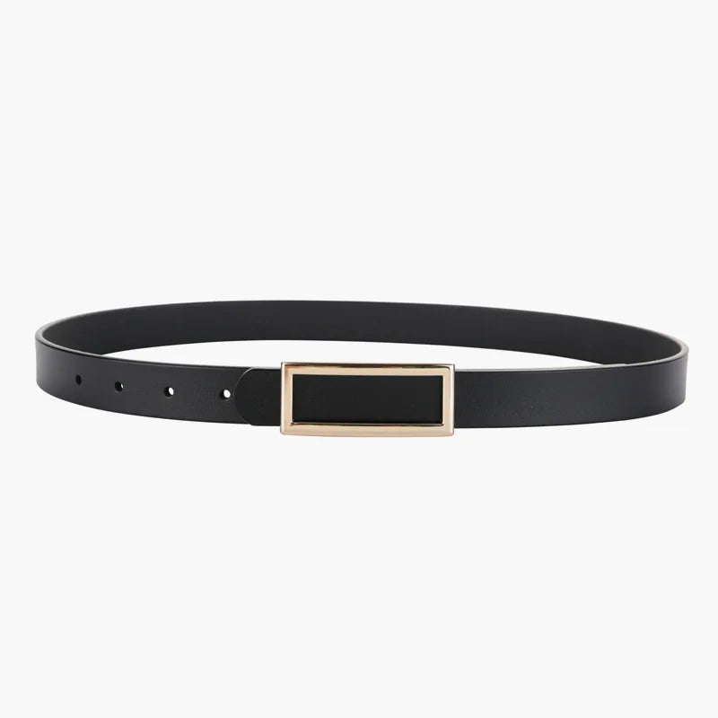 Cinto Elegante de Couro Genuíno com Fivela Dourada