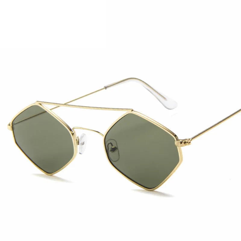 Óculos de sol vintage para mulheres, metal retrô, duplo feixe, óculos Wild Punk, óculos poligonais para o oceano, UV400, moda