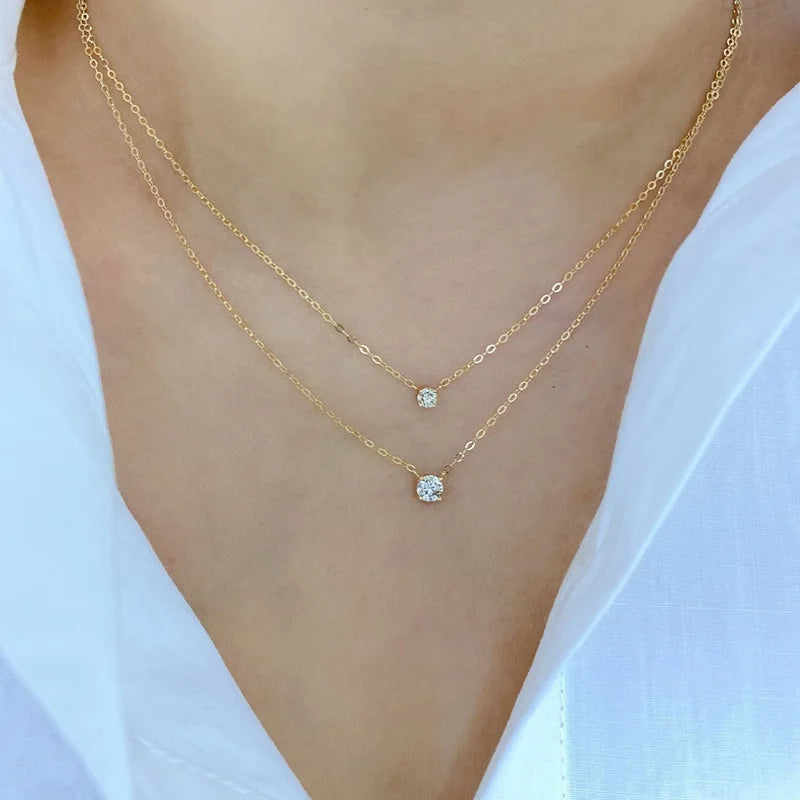 Quente 925 prata esterlina 14k banhado a ouro colar versátil espumante zircão gargantilha clavícula corrente para mulheres jóias de casamento