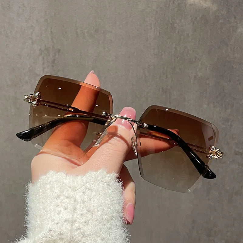Óculos de Sol Feminino Sem Aro Luxo Vintage 2024