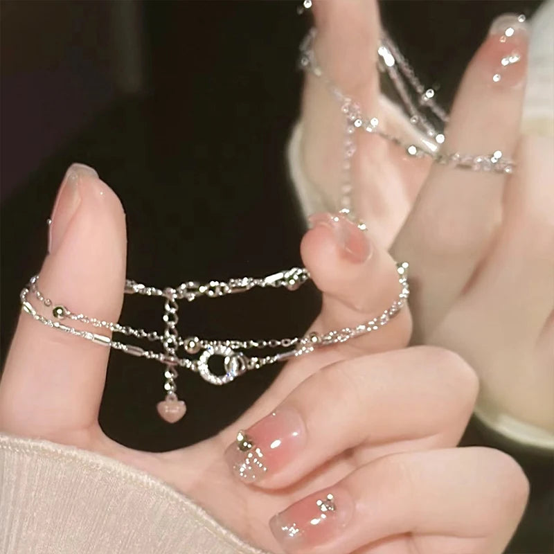 Pulseira de prata esterlina 925 com camada dupla, pulseira de zircônia brilhante para presente de joias da moda feminina