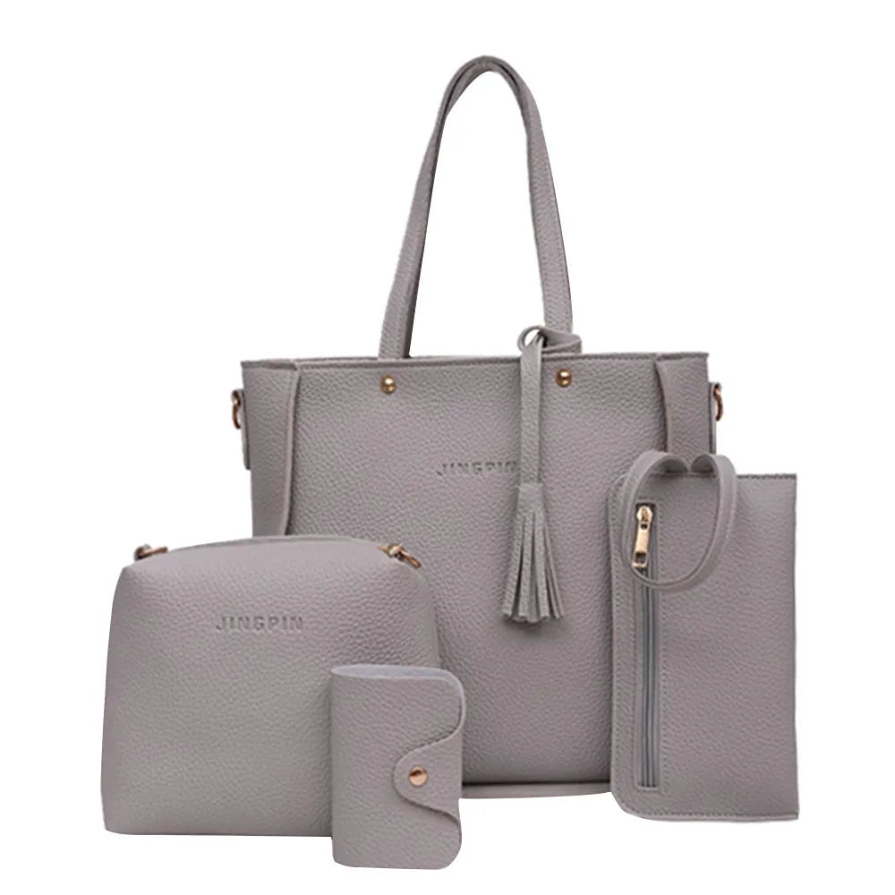Conjunto de bolsa de quatro peças para mulheres, bolsas de ombro, sacola, bolsas crossbody wallet