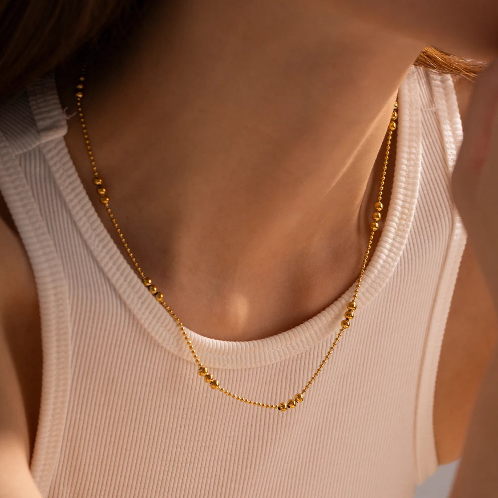 Aço inoxidável 16k banhado a ouro minimalista todo redondo grânulo corrente colar à prova dwaterproof água feminino colar бижутерия presente de festa