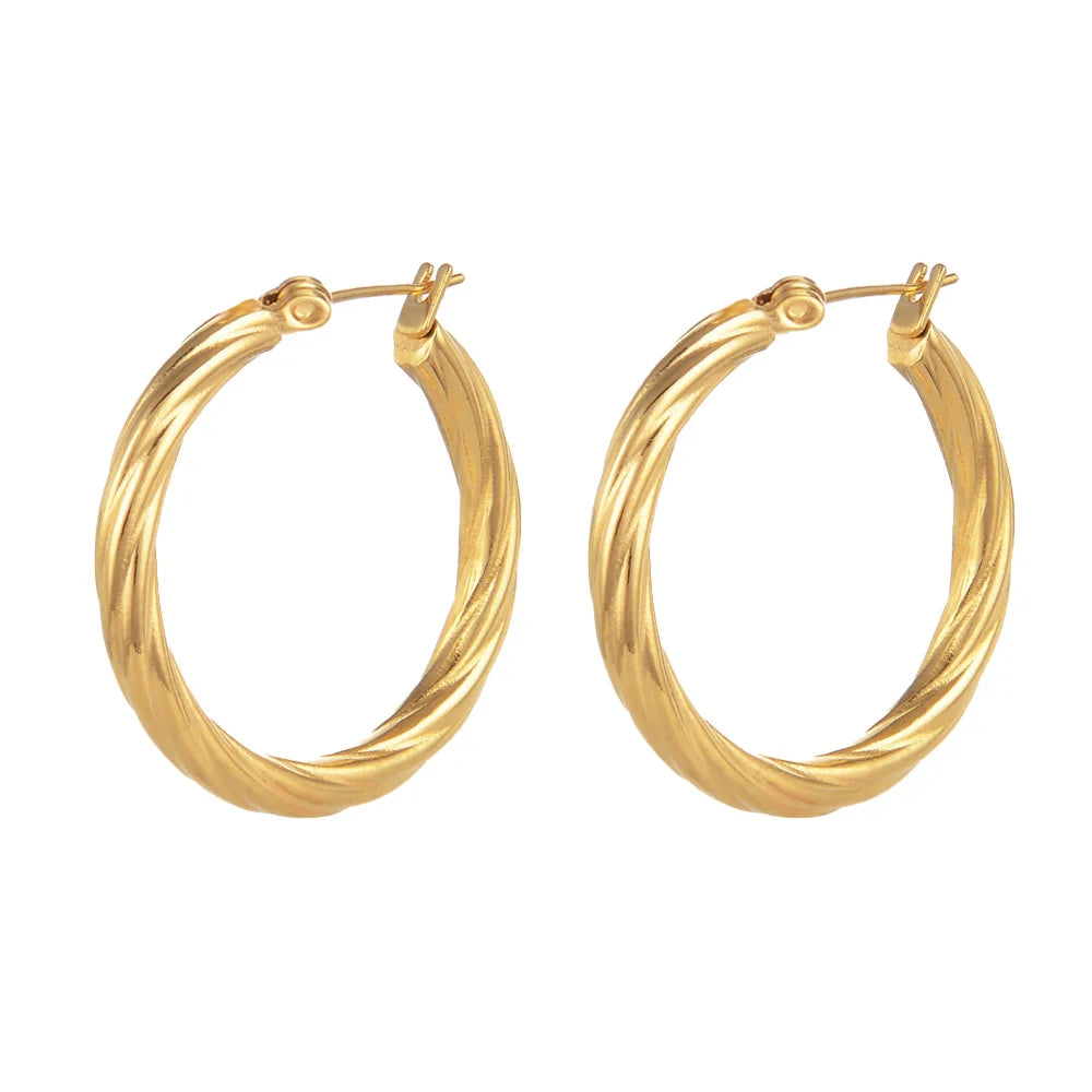 UHBINYCA Brincos de argola torcidos banhados a ouro 18K para mulheres, anel de orelha simples joias hipoalergênicas