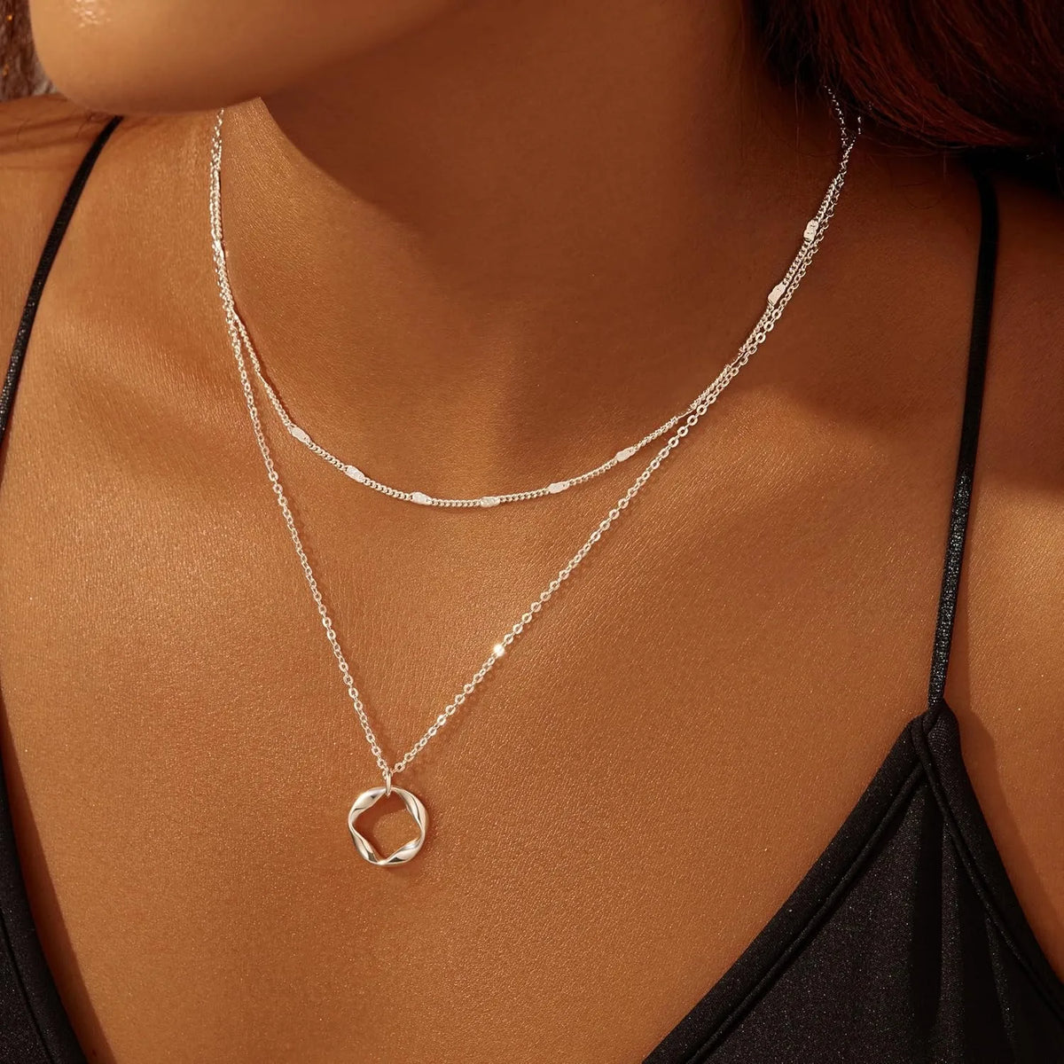 Colares de ouro em camadas para mulheres empilháveis14k ouro prata banhado círculo clipe de papel corrente pingente gargantilha colar conjunto para mulher