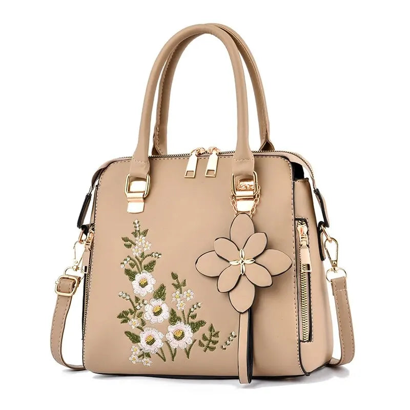 Bolsa feminina com detalhe floral, bolsa com zíper na moda para trabalho, bolsa tiracolo casual, bolsa floral para decoração