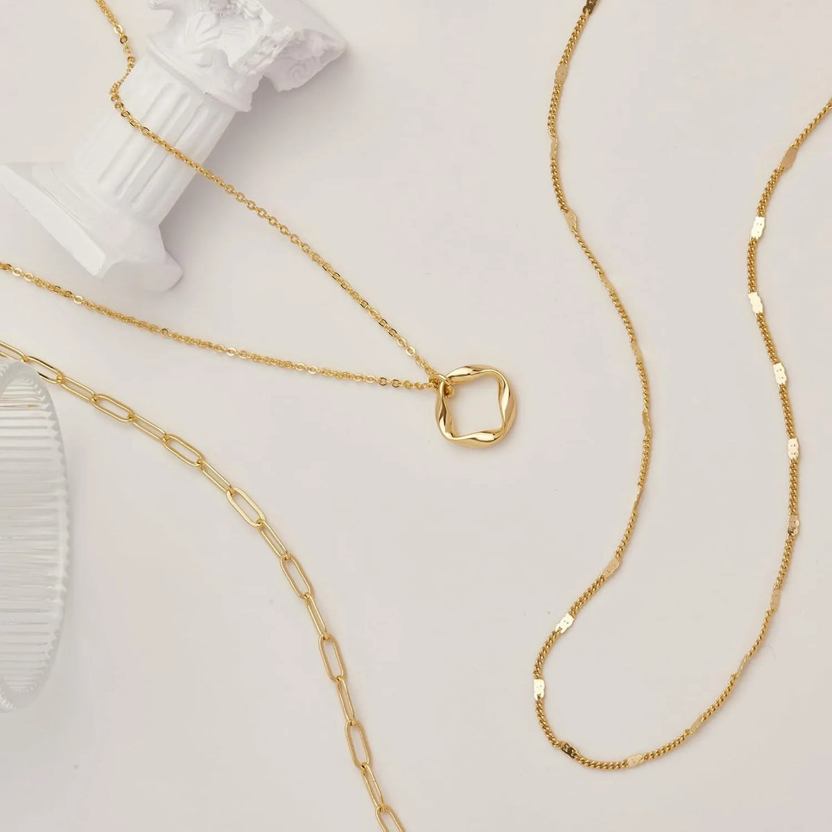 Colares de ouro em camadas para mulheres empilháveis14k ouro prata banhado círculo clipe de papel corrente pingente gargantilha colar conjunto para mulher