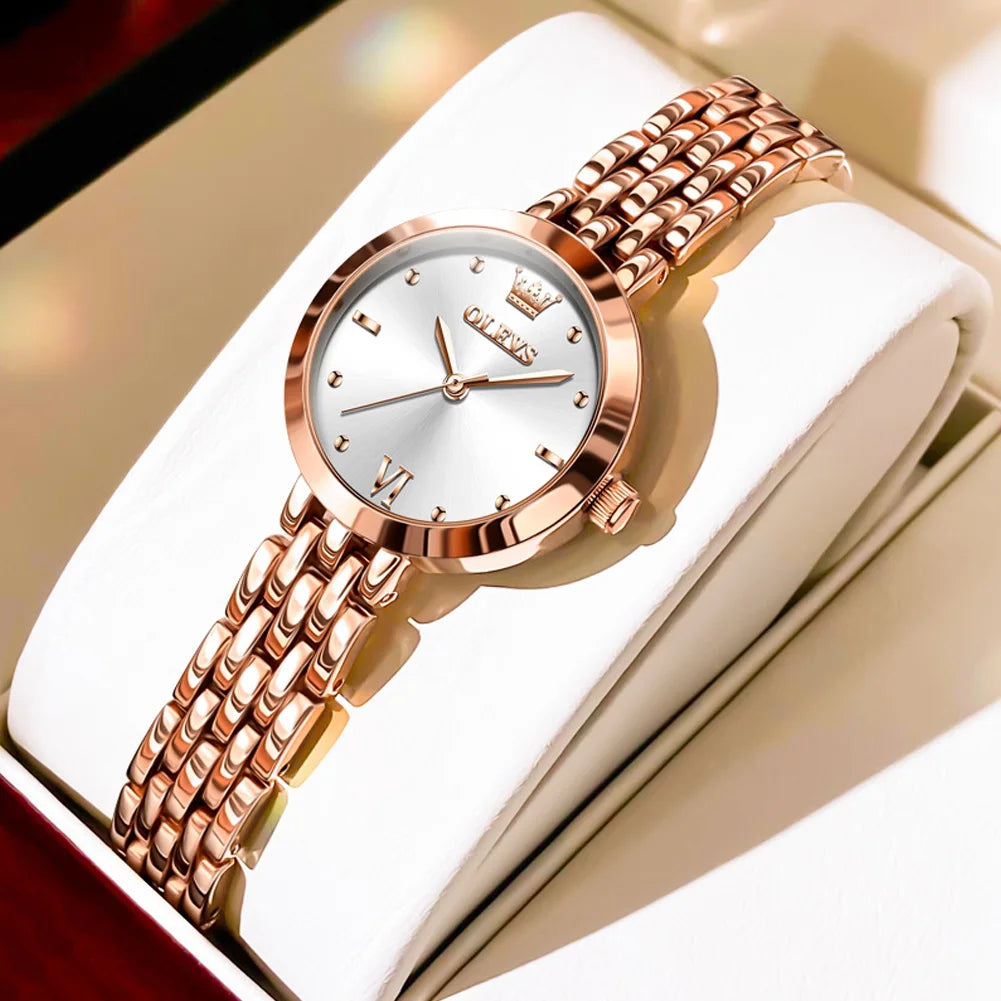 OLEVS-Relógio de pulso impermeável para mulheres, luxo, marca superior, elegante, moda, dourado, original, simples, quartzo, senhoras