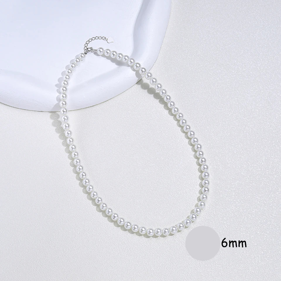 925 prata esterlina 6mm colar de pérolas para mulheres jóias no pescoço pérola grânulo gargantilha itens baratos com presente de festa