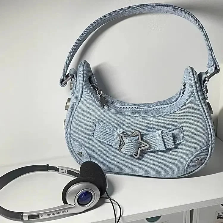 Bolsa Linda Top Estrela Branca de Ombro em Couro