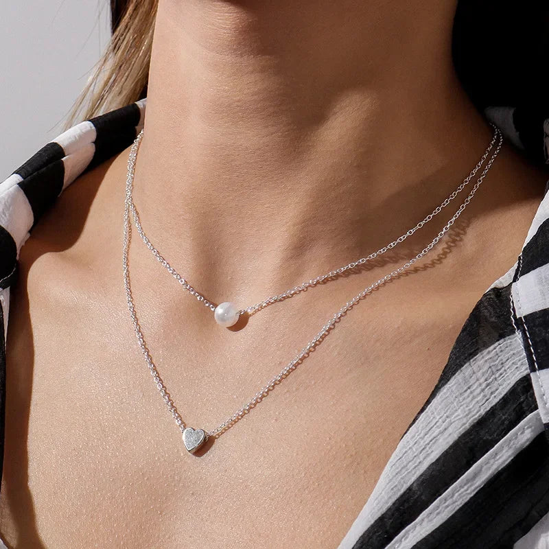 Colar de pérolas de dupla camada para mulheres, cor ouro k-pop, pingente de miçangas, gargantilha gótica, joias da moda, novo, 2024