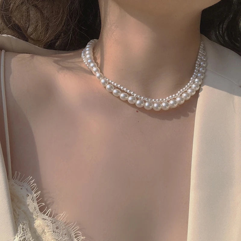 Colar de pérolas para mulheres Festa de casamento Jóias, corrente elegante multicamadas, presente acessórios retrô, nova moda, 2024