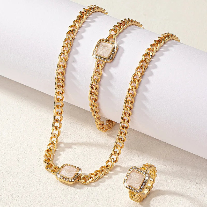 Conjunto Elegante de Joias Geométricas Linda Top