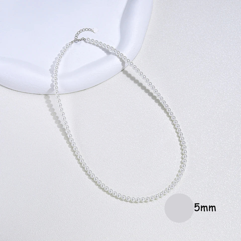925 prata esterlina 6mm colar de pérolas para mulheres jóias no pescoço pérola grânulo gargantilha itens baratos com presente de festa