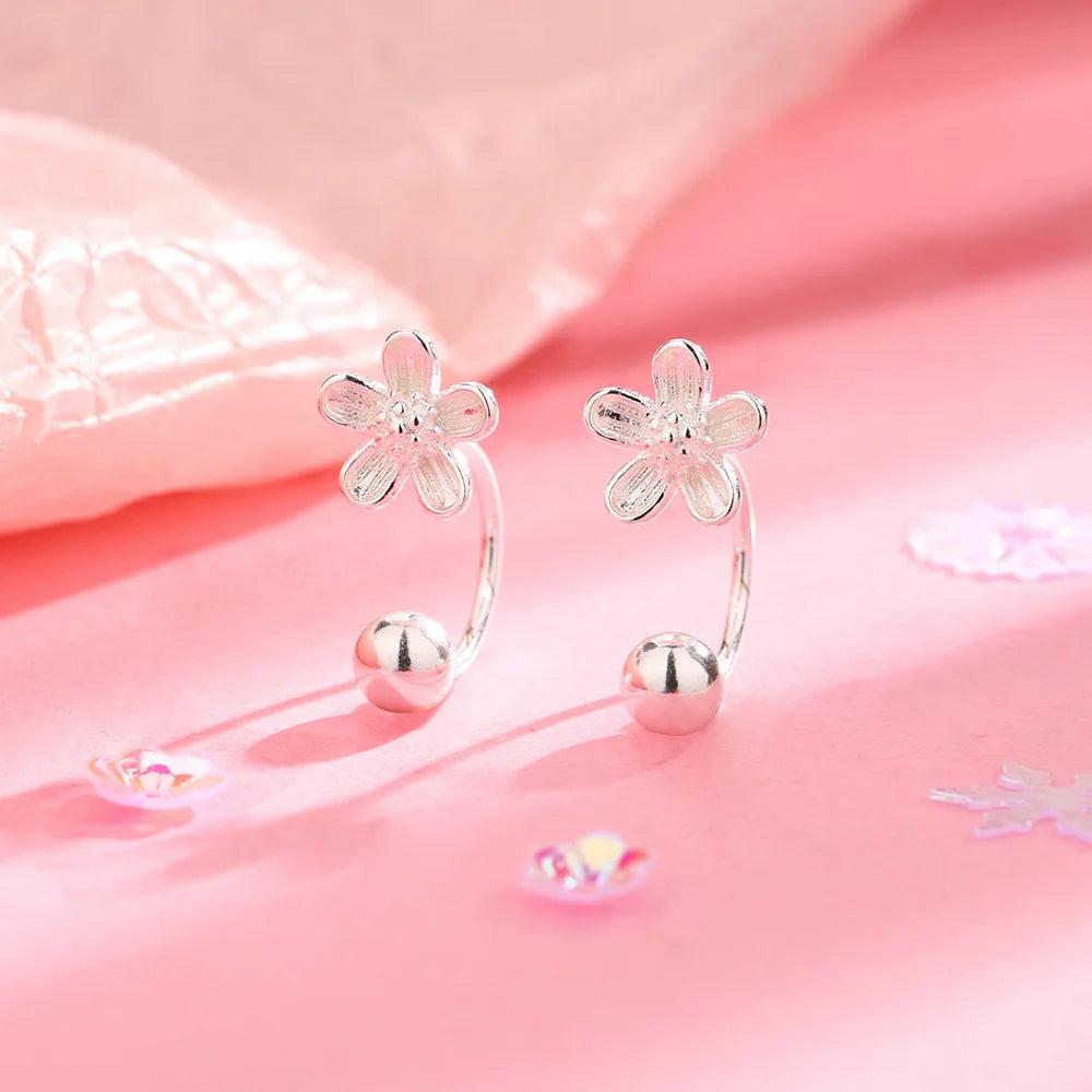 Brincos Florais de Prata Esterlina 925 Luxo Minimalista