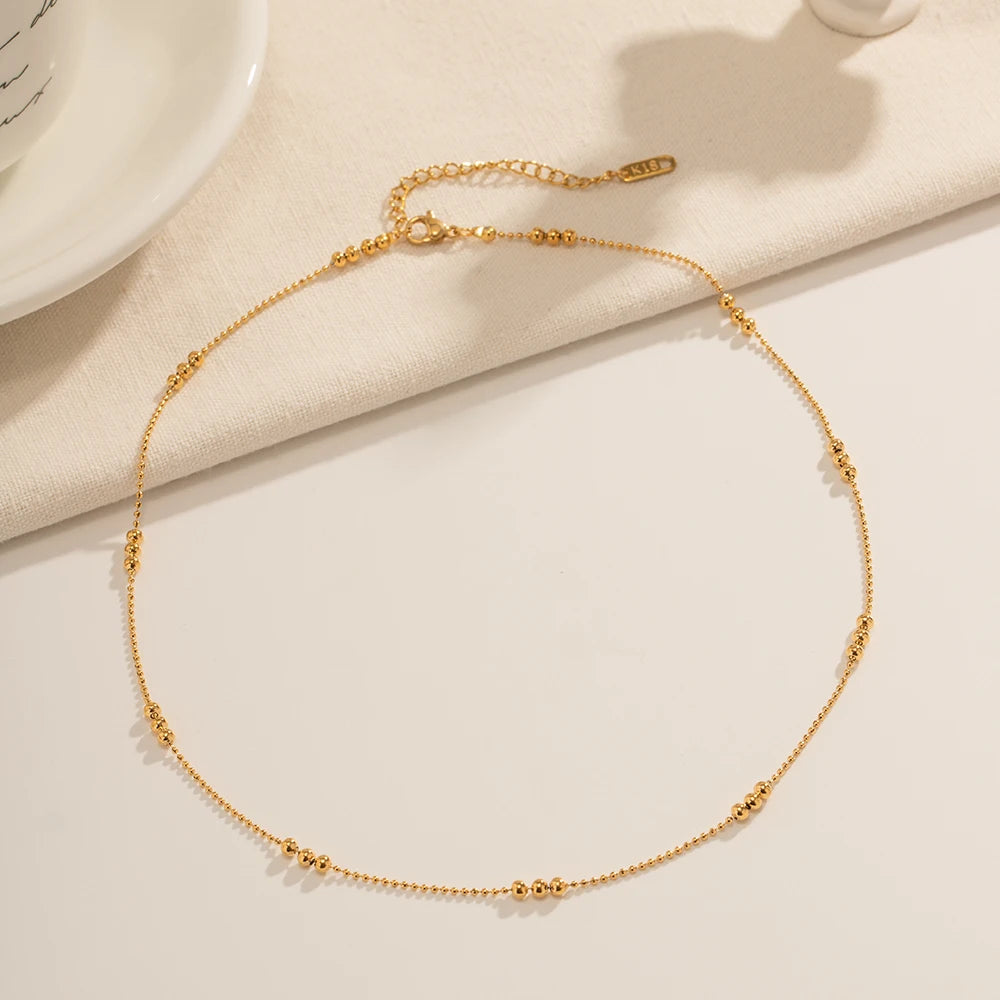 Aço inoxidável 16k banhado a ouro minimalista todo redondo grânulo corrente colar à prova dwaterproof água feminino colar бижутерия presente de festa
