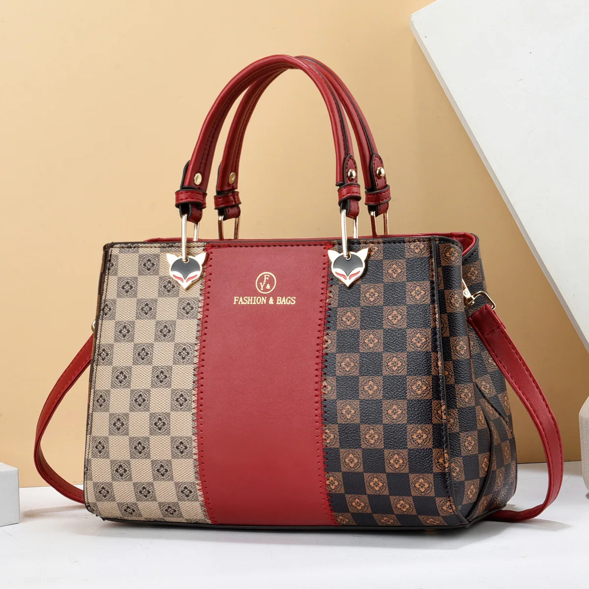 Bolsa Crossbody Linda Top com Padrão Xadrez Elegante
