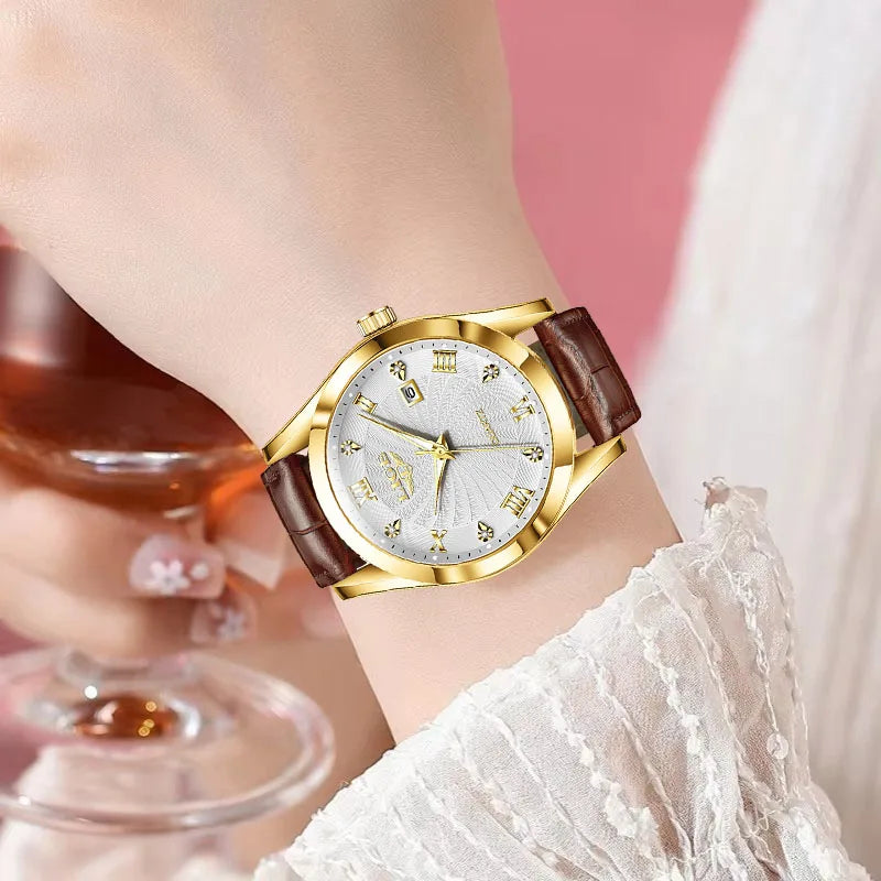 Relógio Feminino Luxo LIGE à Prova D'Água