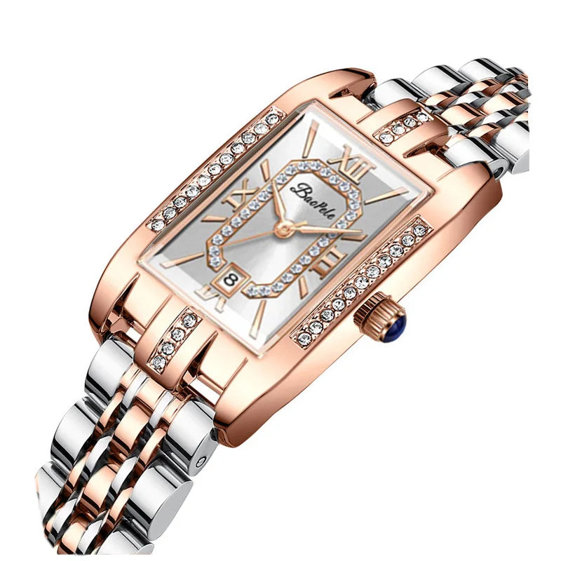 Relógio Feminino Retangular Luxo com Diamantes