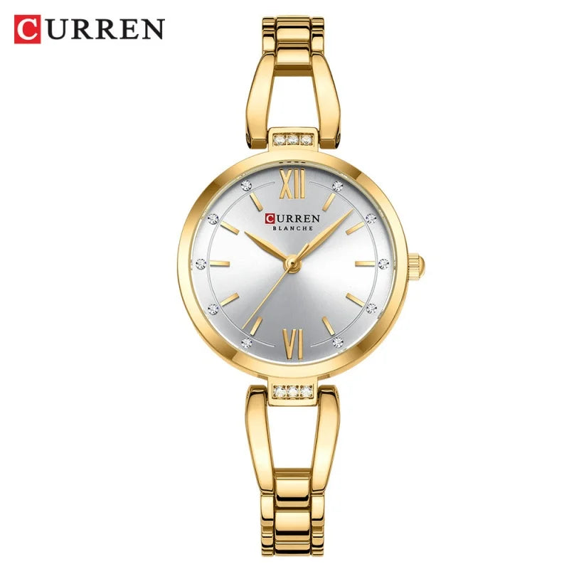 CURREN-Relógio de Pulseira de Aço Inoxidável Feminino, Quartzo, Elegante, Strap, Strass, Simples, Presentes, Senhoras, Moda, 9092