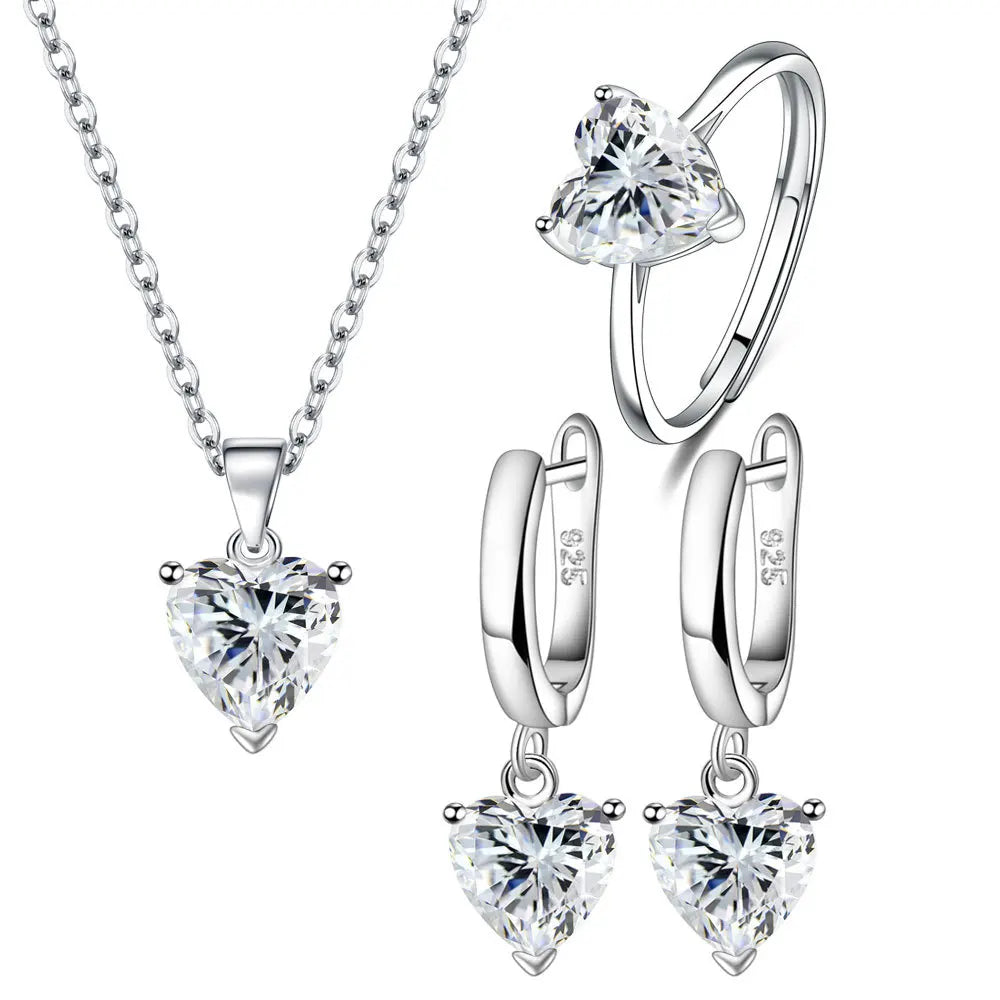 Conjunto de Joias Coração em Prata 925 com Zircão