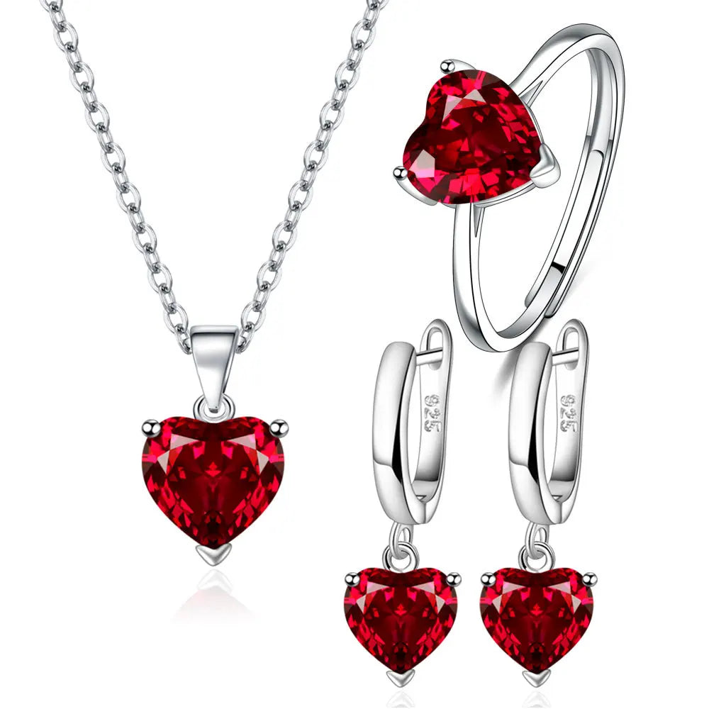 Conjunto de Joias Coração em Prata 925 com Zircão