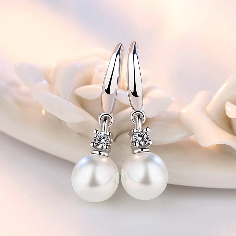 Genuíno 925 prata esterlina nova alta qualidade jóias cristal pérola brincos para moda feminina xy0103