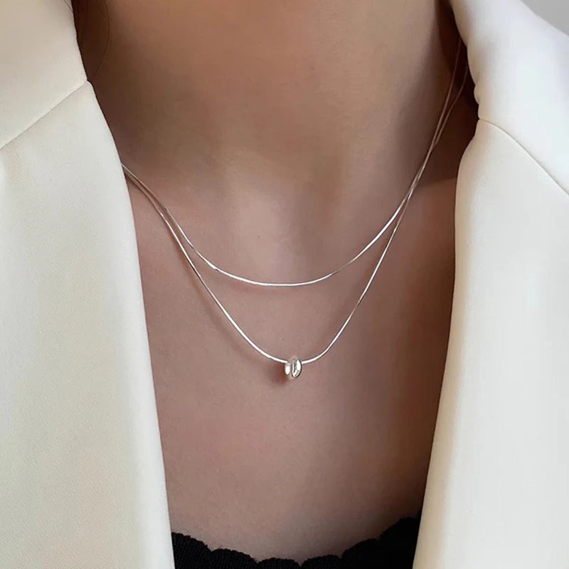 925 prata esterlina dupla camada colar requintado charme estilo simples pingente gargantilha presente de aniversário para mulheres jóias requintadas
