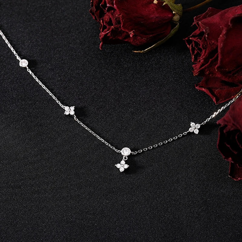 925 prata esterlina quatro folhas flor zircão colar para mulheres gargantilha clavícula corrente jóias finas presente de casamento