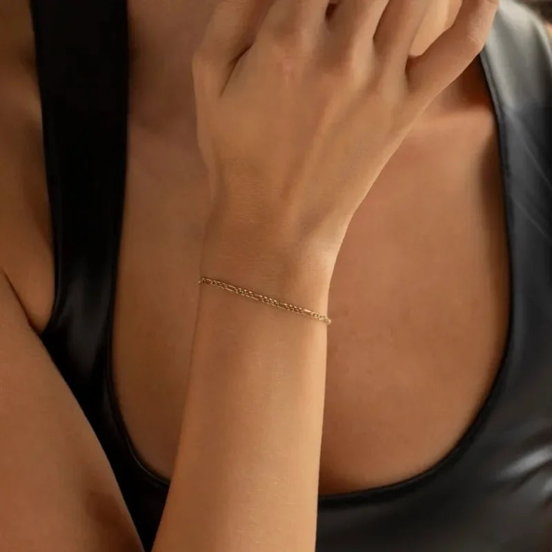 18k cor de ouro singapura corrente pulseira feminina jóias de aço inoxidável fina torcida espinha de peixe corda figaro correntes pulseiras