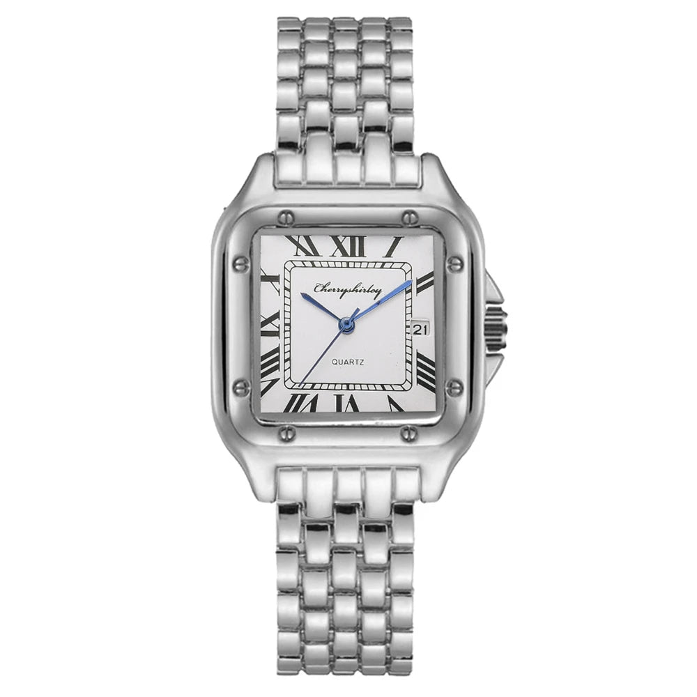 Relógio feminino de marca de luxo 2023 calendário simples romano quadrado relógio feminino de quartzo moda pulseira de aço inoxidável relógio feminino