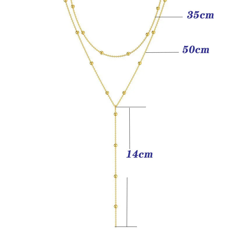 Lats cor dourada dupla camada longa borla corrente colares para mulheres simples metal geométrico grânulo gargantilha colar moda jóias