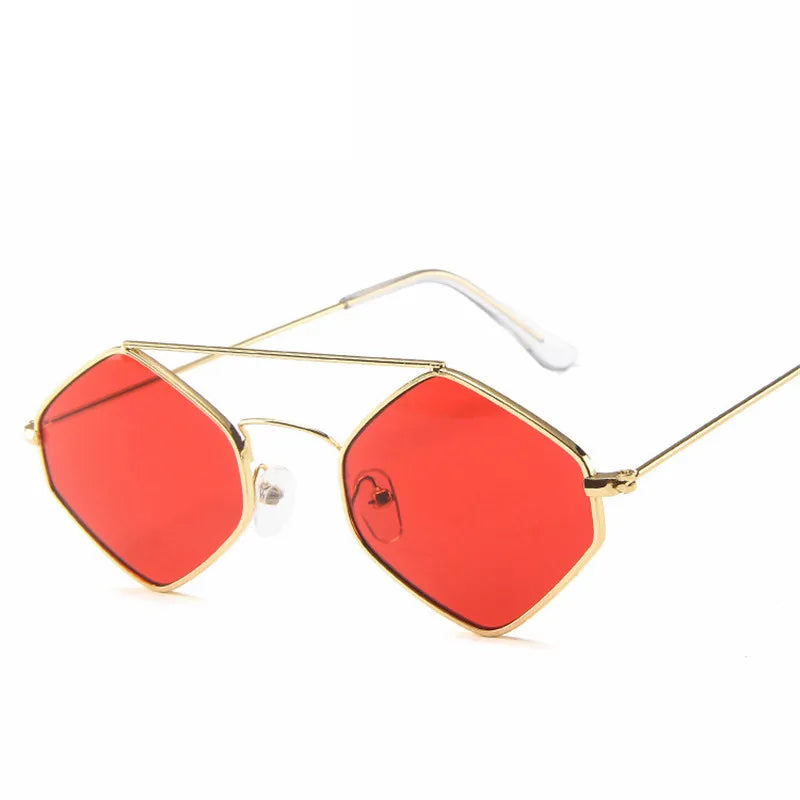 Óculos de sol vintage para mulheres, metal retrô, duplo feixe, óculos Wild Punk, óculos poligonais para o oceano, UV400, moda