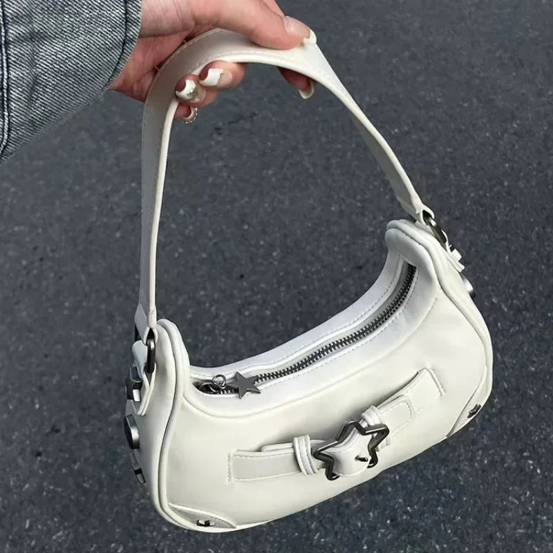 Bolsa Linda Top Estrela Branca de Ombro em Couro