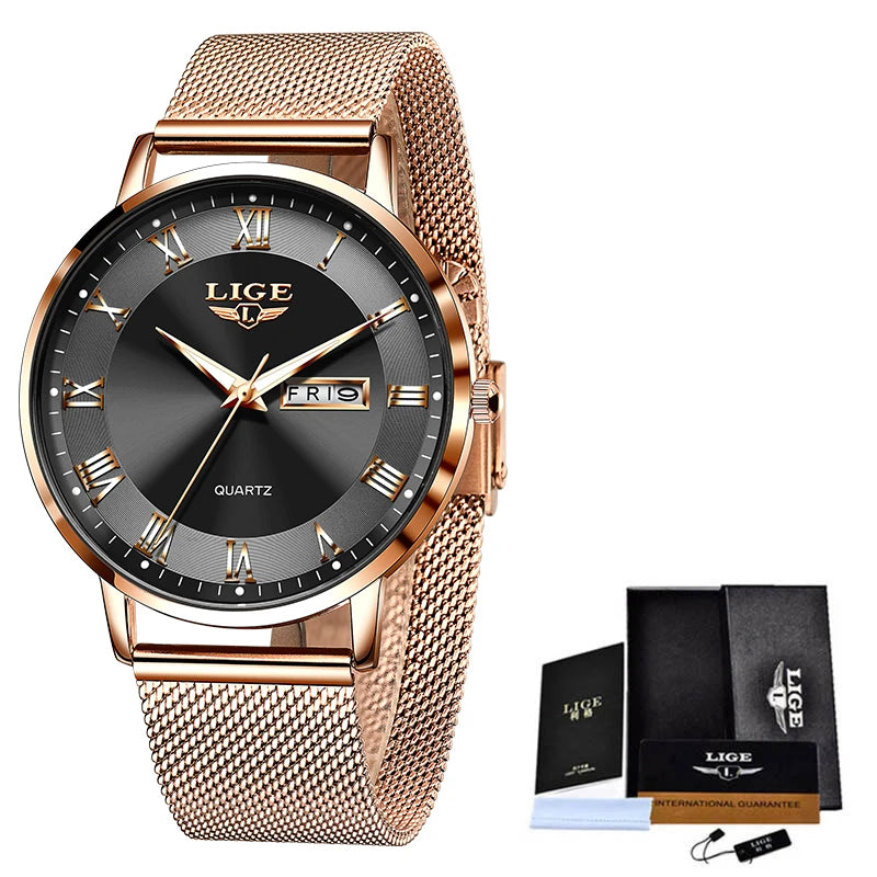 LIGE-Relógio Pulseira de Aço Criativo Feminino, Senhoras Relógios de Luxo, Relógio Impermeável Feminino, Novo, 2022