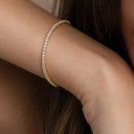 Manco pulseira brilhante banhada a ouro de aço inoxidável, zircônia branca de alta qualidade, fileira única, acessório simples para meninas