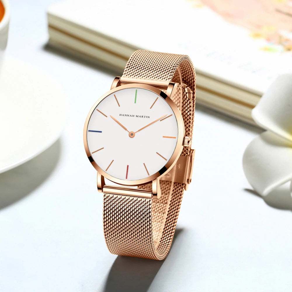 Relógio Minimalista Feminino Ouro Rosa 36mm
